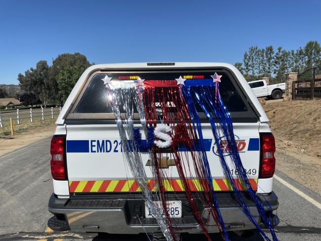 EMD truck decorated for the La Cresta Independance Day parade.