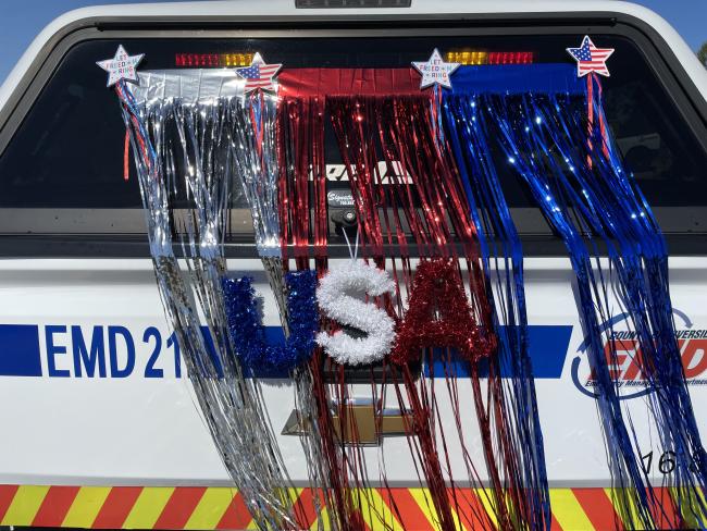 EMD truck decorated for the La Cresta Independance Day parade.