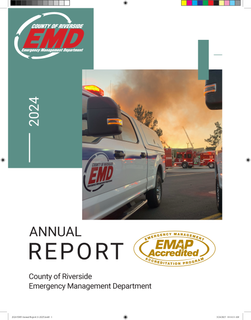 Image showing the cover of the 2024 EMD Annual Report. The cover features an EMD vehicle at the scene of an emergency incident.