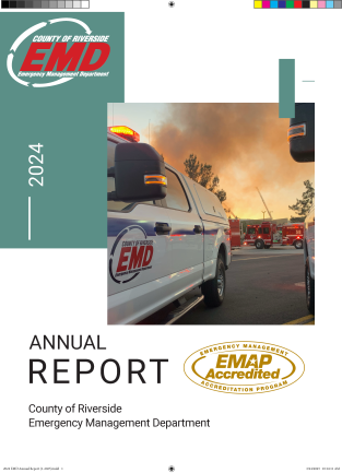 Image showing the cover of the 2024 EMD Annual Report. The cover features an EMD vehicle at the scene of an emergency incident.